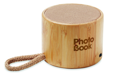 Logotrade promotional product image of: Round bamboo wireless speaker