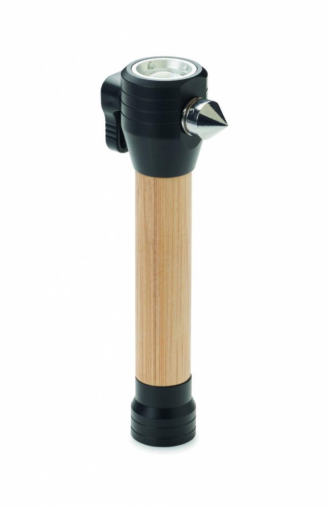 Logotrade corporate gifts photo of: 3-in-1 bamboo flashlight with an emergency hammer and seatbelt cutter