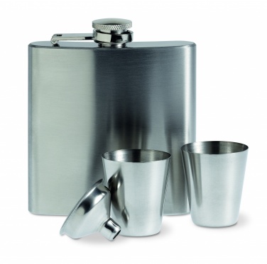 Logo trade promotional gifts image of: Slim hip flask w 2 cups set