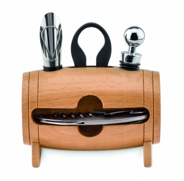 Logo trade promotional merchandise image of: 4 pcs wine set in wooden stand