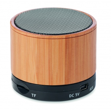 Logotrade promotional products photo of: Round Bamboo wireless speaker