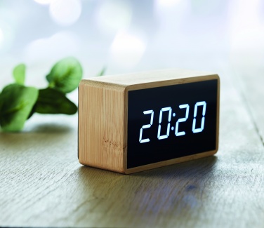 Logo trade corporate gifts image of: LED alarm clock bamboo casing Düsseldorf