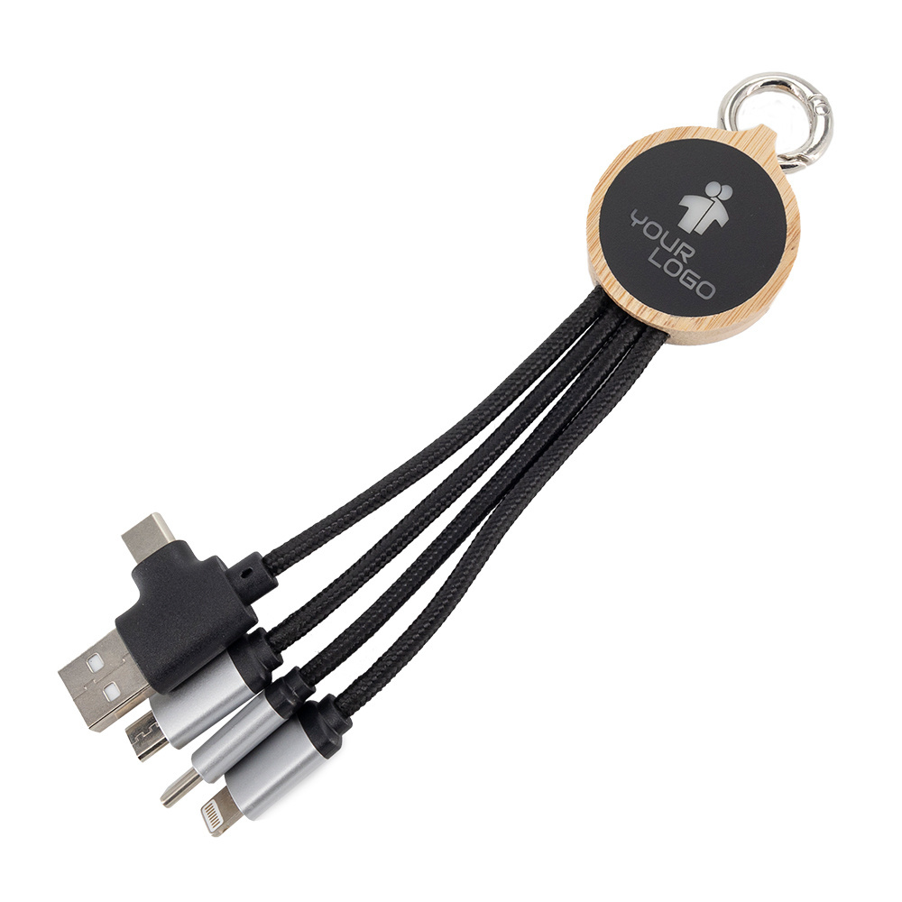 Logo trade promotional items picture of: 4-in-1 cable with elighted logo in a wooden casing, LH-ZMU05