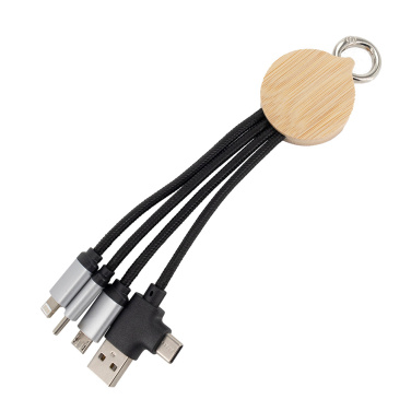 Logotrade promotional items photo of: 4-in-1 cable with elighted logo in a wooden casing, LH-ZMU05