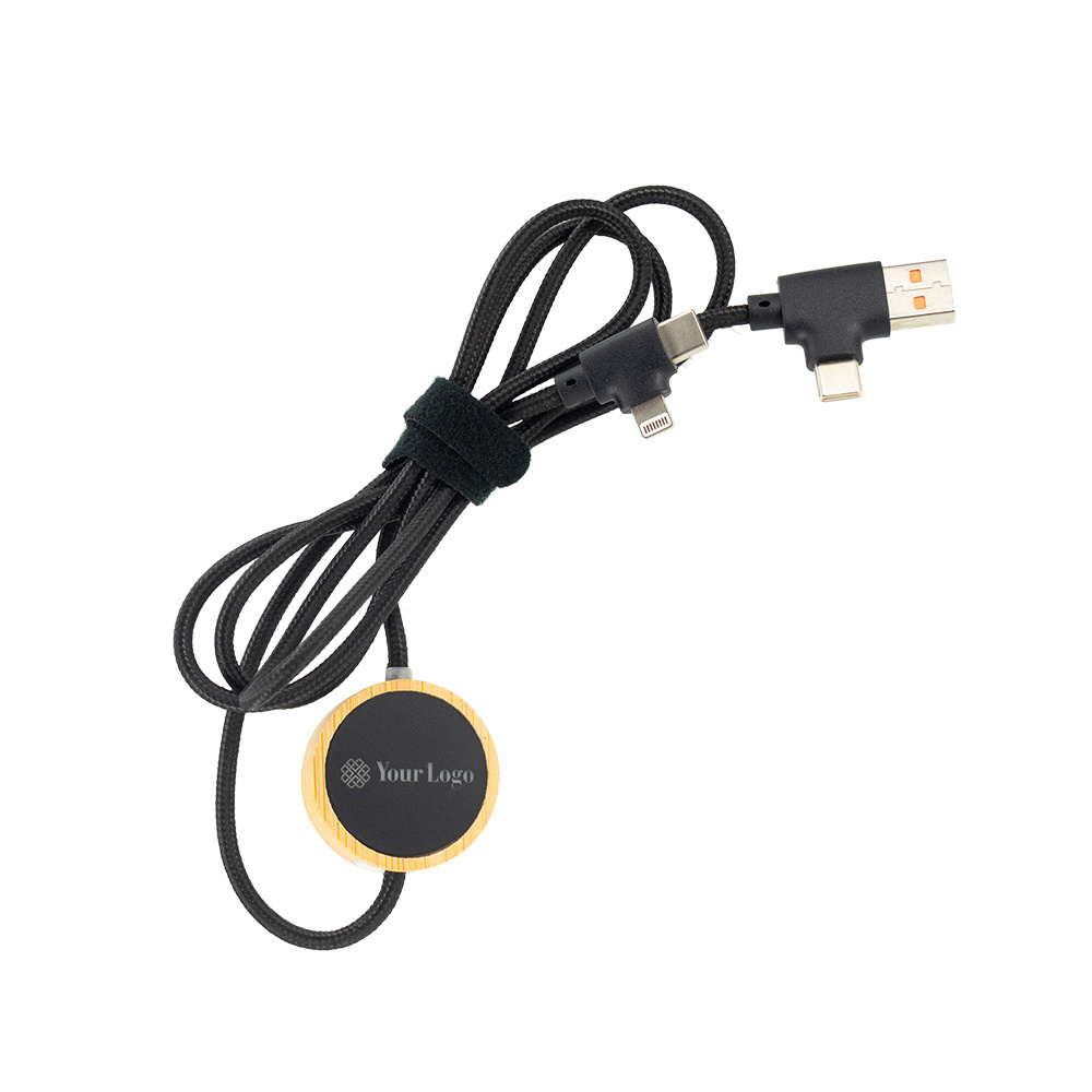 Logo trade promotional items picture of: 4in1 long wooden cable with elighted logo for engraving