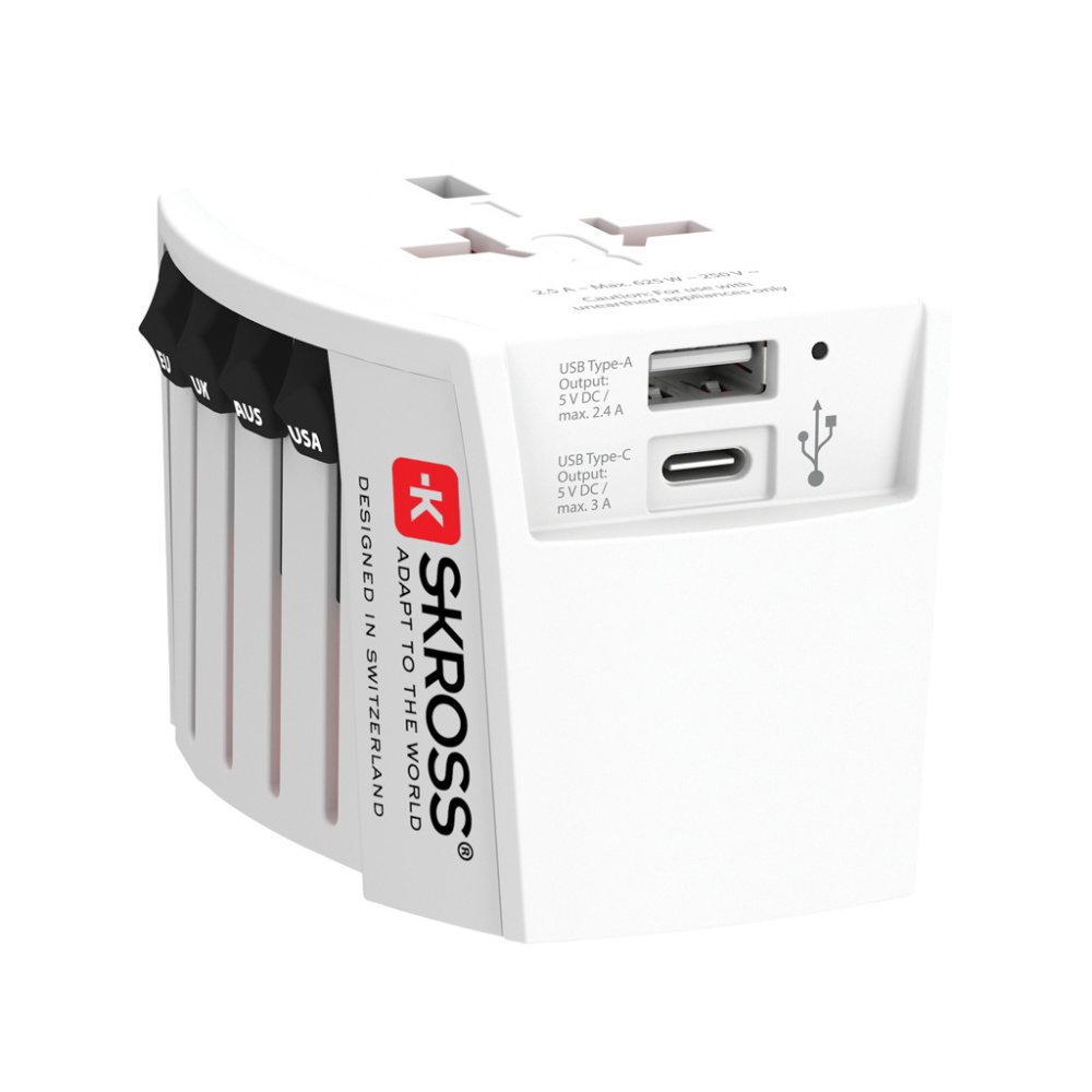 Logotrade promotional merchandise picture of: SKROSS World Travel Adapter MUV 2-pole with USB A and C