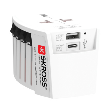 Logo trade promotional products image of: SKROSS World Travel Adapter MUV 2-pole with USB A and C