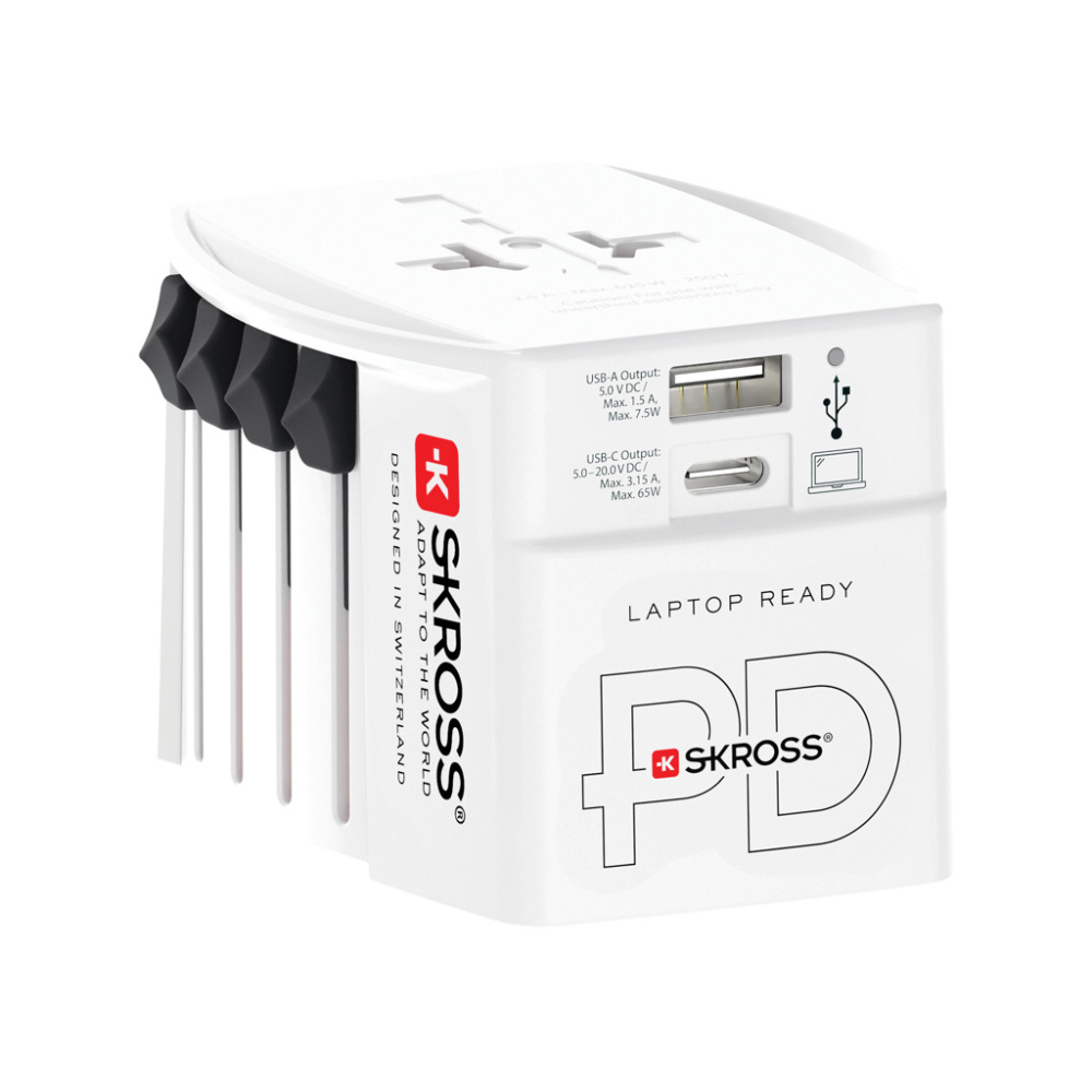 Logo trade promotional merchandise picture of: SKROSS World Travel Adapter MUV 65W PD with USB C Cable