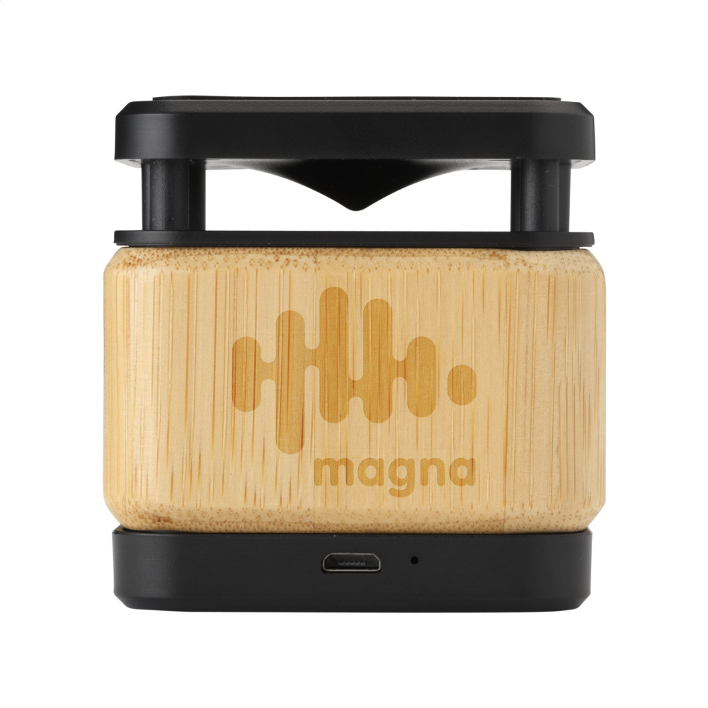 Logo trade corporate gifts picture of: Bamboo Block Speaker with wireless charger