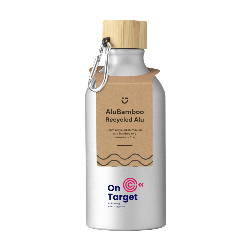 Logo trade promotional merchandise image of: AluBamboo GRS Recycled Alu 500 ml water bottle