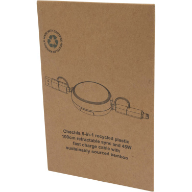Logotrade promotional giveaway picture of: Chechia 5-in-1 recycled plastic 100 cm retractable data sync and 45W fast charge cable