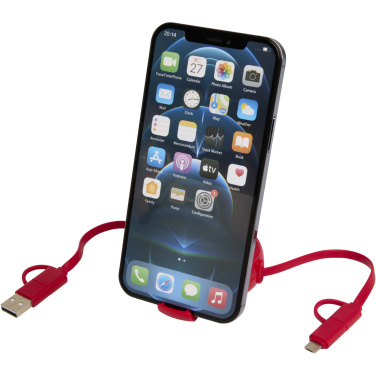 Logo trade promotional products image of: Alasia 5-in-1 100 cm recycled plastic and aluminium retractable data sync and 45W fast charge cable
