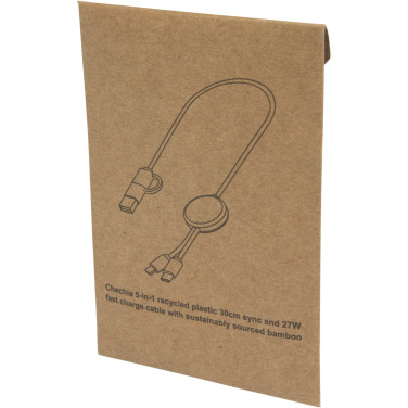 Logo trade promotional giveaways picture of: Chechia 5-in-1 recycled plastic 30 cm data sync and 27W fast charge cable with bamboo details