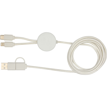 Logotrade promotional gift picture of: Chechia 5-in-1 recycled plastic 150 cm data sync and 27W fast charge cable with bamboo details