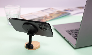 Logotrade promotional product image of: Magmount RCS recycled plastic and bamboo phone stand
