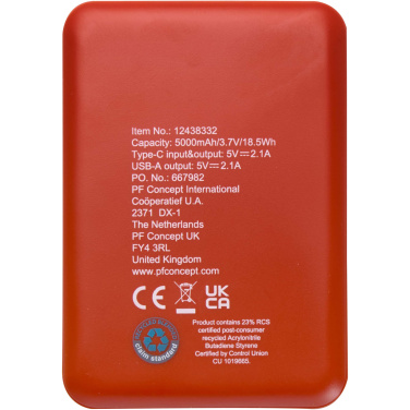 Logo trade promotional giveaways image of: Asama 5000 mAh Type-C recycled plastic power bank