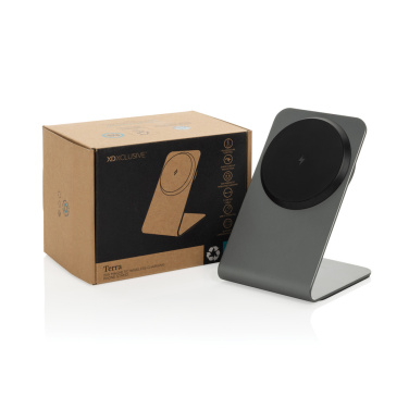 Logotrade promotional product image of: Terra aluminium 15W magnetic wireless charging phone stand