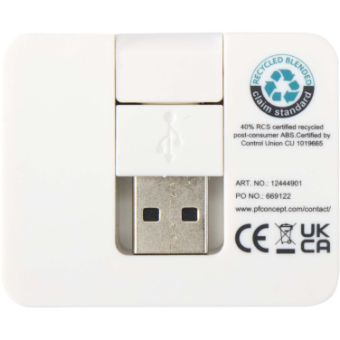 Logo trade promotional products image of: Gaia 4-port USB hub with USB-A and Type-C output and dual input - made from recycled plastic