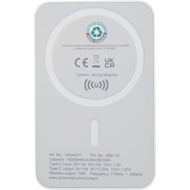 Logotrade promotional giveaways photo of: Acrab 10.000 mAh 15W magnetic wireless power bank with 20W PD - made from recycled plastic