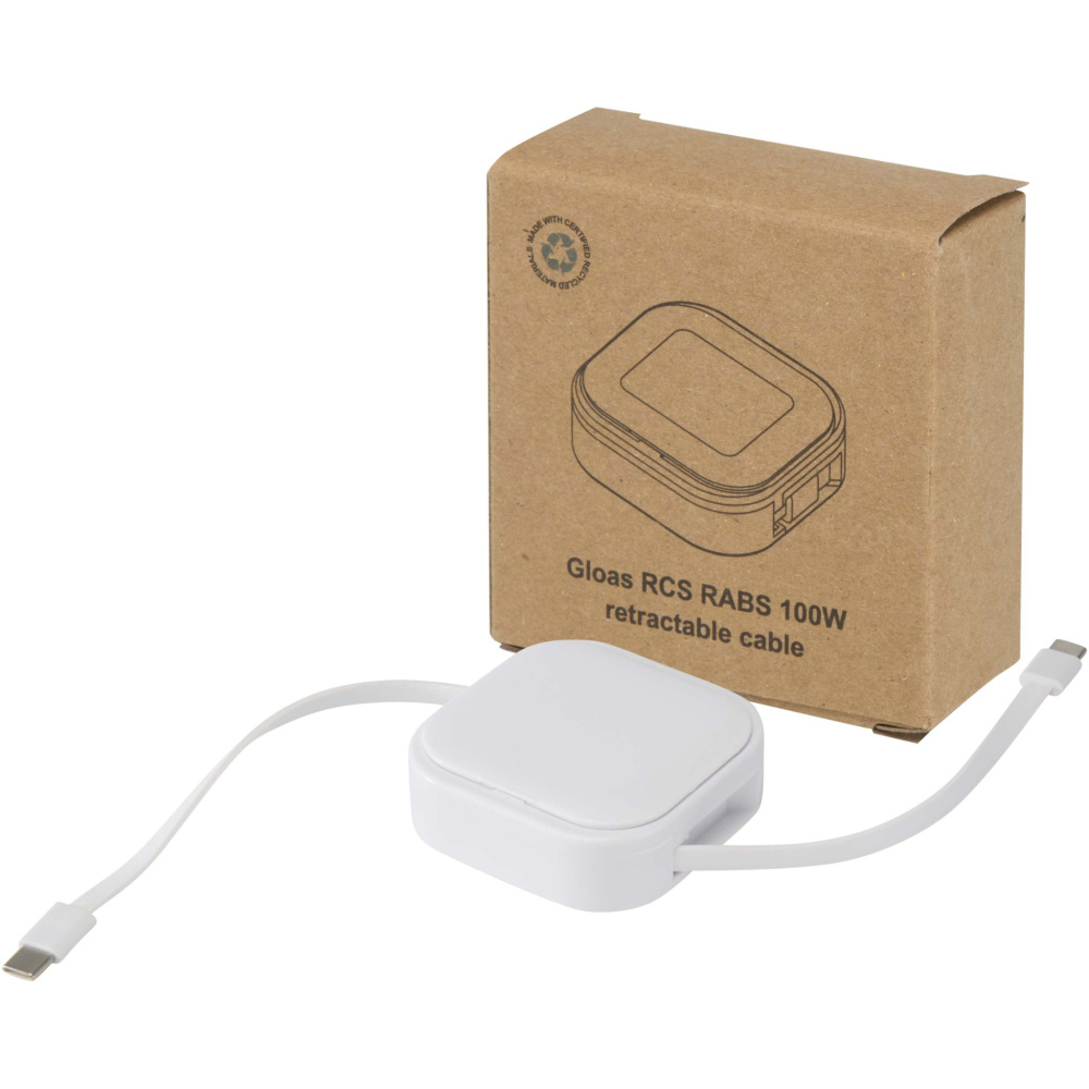 Logo trade promotional merchandise photo of: Gloas 5-in-1 recycled retractable data sync and 100W fast charge cable with smartphone tool kit