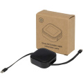 Gloas 5-in-1 recycled retractable data sync and 100W fast charge cable with smartphone tool kit, Solid black