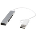 Alkaid 4-port recycled aluminium USB-A and Type-C hub with dual input, Silver