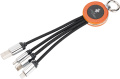 4-in-1 cable with elighted logo in a wooden casing, beige