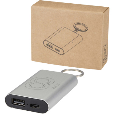 Logo trade promotional merchandise image of: Arcturus 2000 mAh recycled aluminium power bank with keychain
