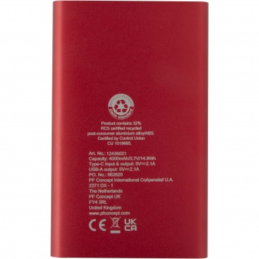 Logotrade firmakingid pilt: Pep 4000 mAh Type-C taaskasutatud alumiiniumist akupank 