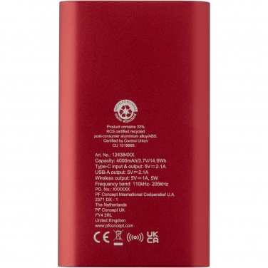 Logo trade ärikingid foto: Juice 4000 mAh Type-C taaskasutatud alumiiniumist juhtmevaba toitepank 