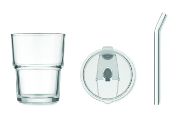 Logotrade ärikingituse foto: SIP klaasist joogitops kõrrega 400ml