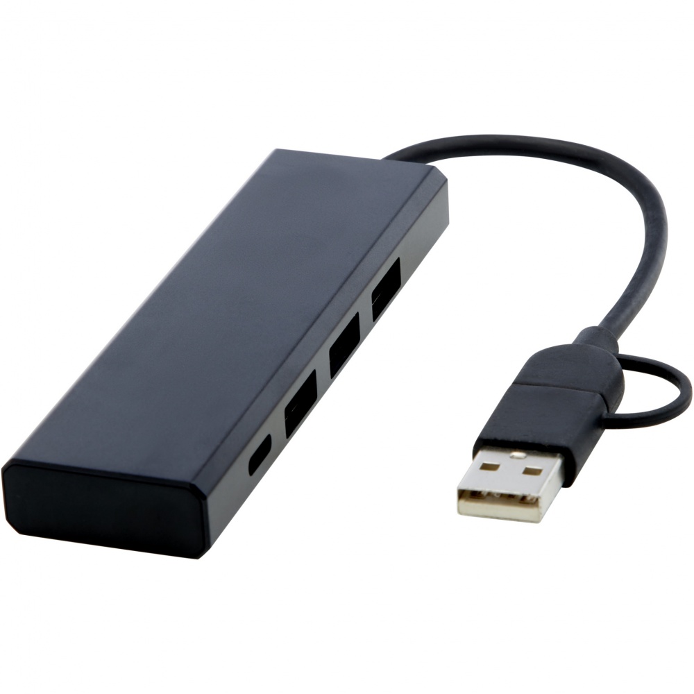 Logo trade mainoslahjat tuotekuva: Rise RCS-kierrätetystä alumiinista valmistettu USB 2.0 -keskitin