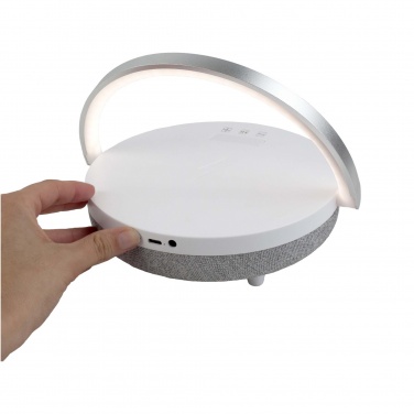 Logo trade liikelahja kuva: Prixton 10 W:n 4-in-1-Bluetooth®-kaiutin LED-valolla ja langattomalla latausalustalla