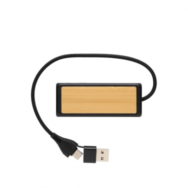 Logotrade mainoslahjat kuva: Link RCS kaksoistulo USB-hub kierrätysmuovia ja bambua