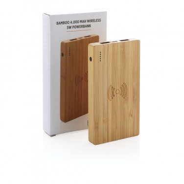 Logo trade mainoslahja kuva: Bamboo 4000 mAh:n langaton 5W varavirtalähde
