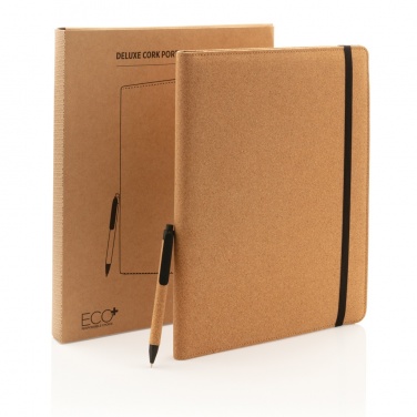 Logotrade mainostuote tuotekuva: Deluxe korkki portfolio A4 kynällä