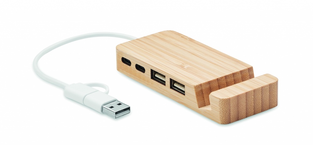 Logotrade mainoslahja ja liikelahja kuva: 4 portin USB-keskitin bambua