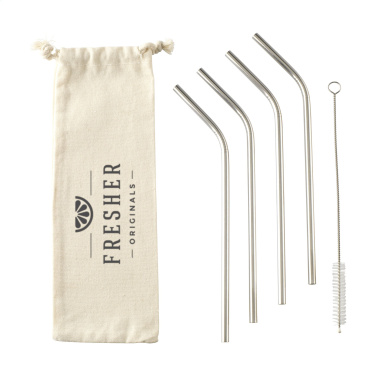 Logo trade mainoslahja ja liikelahja tuotekuva: ECO RVS 4 kpl ECO Straw Set ruostumattomasta teräksestä valmistetut pillit