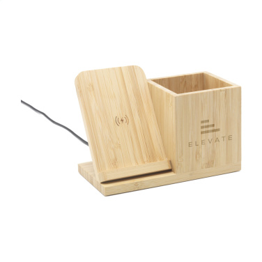 Logo trade mainoslahja ja liikelahja tuotekuva: Bamboo Boss 15W laturi/kynäpidike