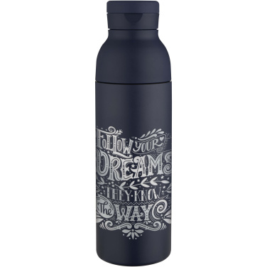 Logo trade liikelahja kuva: Illuminate 650 ml:n RCS-kierrätetty, ruostumattomasta teräksestä valmistettu kaksiseinämäinen vesipullo, jossa on kolmiosainen kansisetti