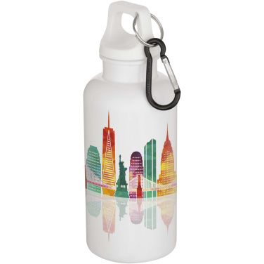 Logo trade mainoslahjat tuotekuva: Oregon 400 ml:n RCS-sertifioidusta kierrätetystä muovista valmistettu vesipullo karabiinihaalla