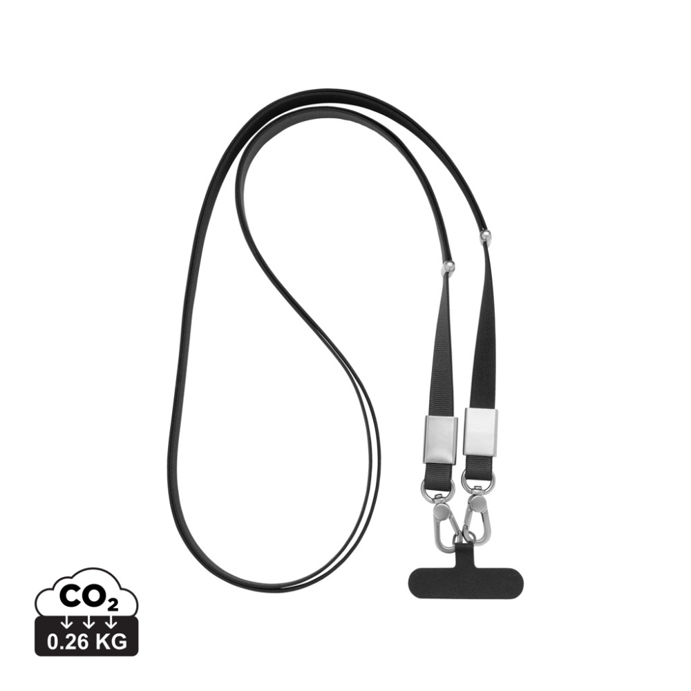 Logotrade mainoslahja tuotekuva: Nivo RCS-kierrätetty PET crossbody-kaulanauha