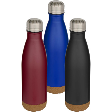 Logotrade Ideja dāvanas foto: Cove 500 ml dubultsienu vakuuma izolēta nerūsējošā tērauda ūdens pudele ar korķa detaļām