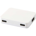Gaia 4-портовый USB-концентратор с выходом USB-A и Type-C и двойным входом — изготовлен из переработанного пластика, Белый