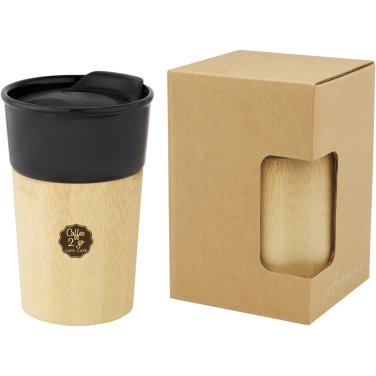 Logotrade kampanjprodukter bild: Pereira 320 ml porslinsmugg med bambuyttervägg