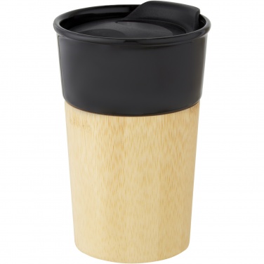 Logotrade presentreklam bild: Pereira 320 ml porslinsmugg med bambuyttervägg