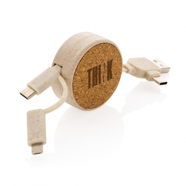 Logotrade kampanjprodukter bild: Kork och vete 6-i-1 utdragbar kabel