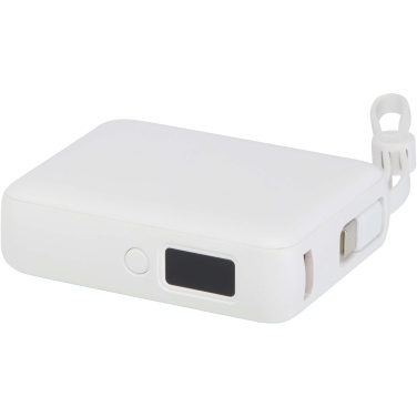 Logotrade reklamprodukter bild: Acrux 10 000 mAh 35 W powerbank för surfplattor med inbyggd Type-C-kabel – tillverkad av återvunnen plast