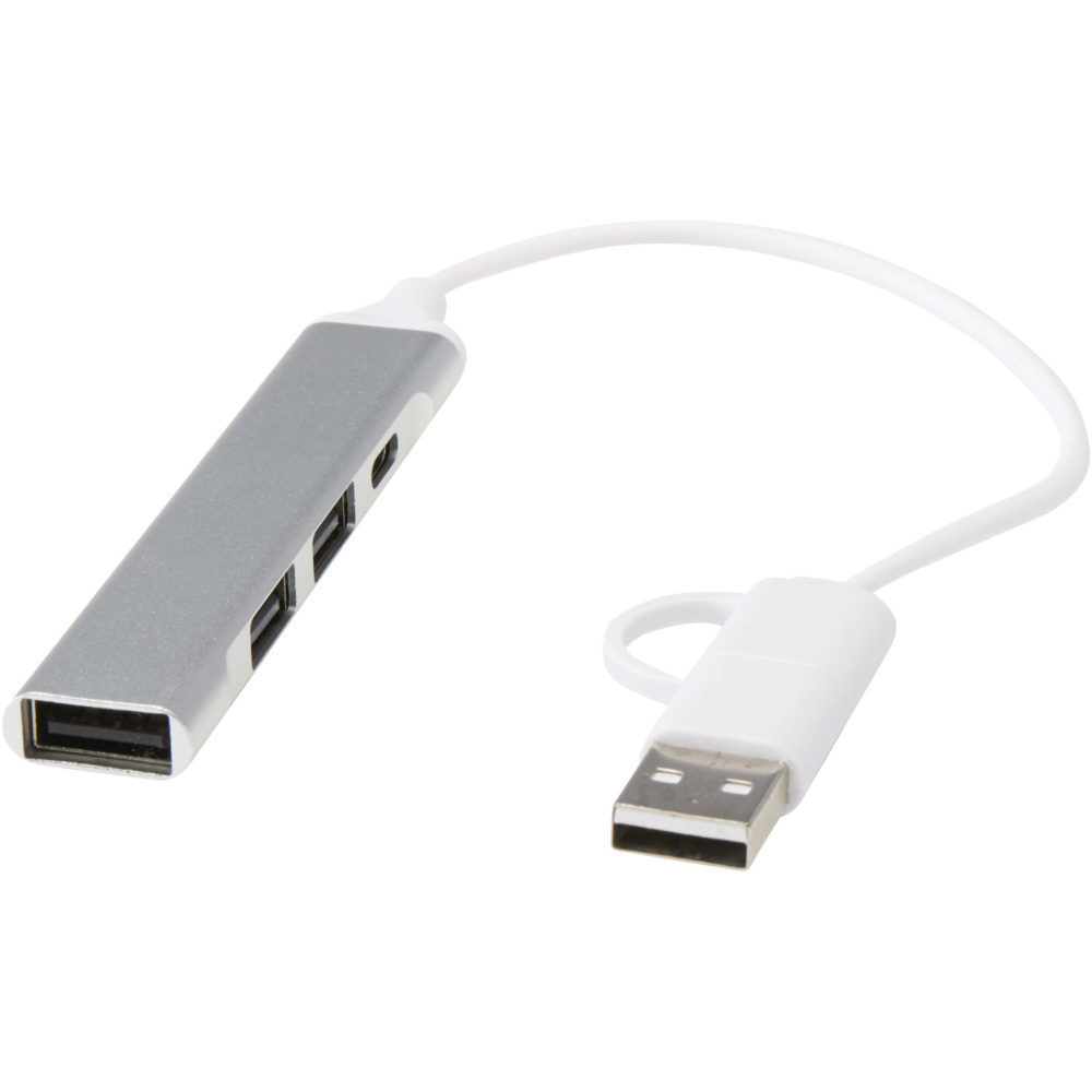Logotrade reklamprodukter bild: Alkaid 4-portars USB-A- och Typ-C-hubb med dubbla ingångar av återvunnen aluminium