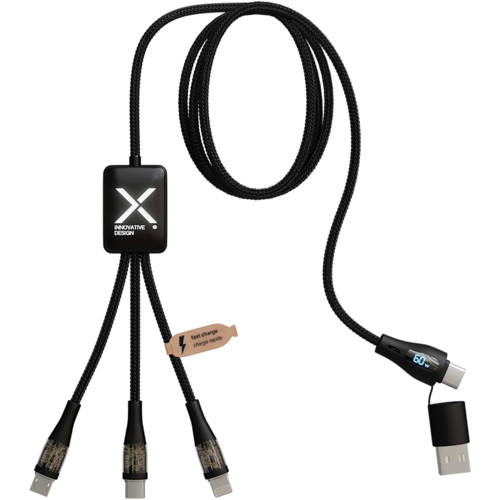 Logotrade kampanjprodukter bild: SCX.design C51 supersnabb 5-i-1 rPET-laddningssladd på 60 W med skärm